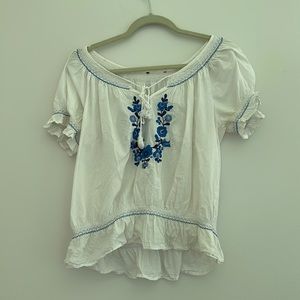Urban Outfitters White with Blue Flowers Blouse